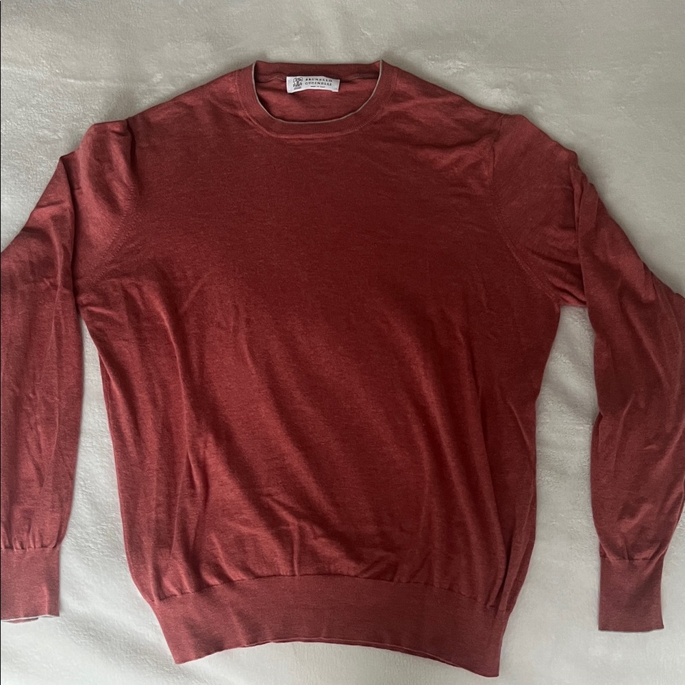 Brunello Cucinelli Men's Brick Red Crewneck Sweater